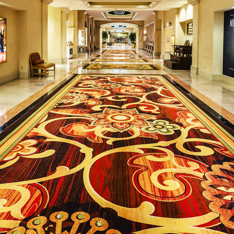 Modello di puzzle a colori personalizzati Axminster Hotel Pavimento tappeto in giallo e rosso